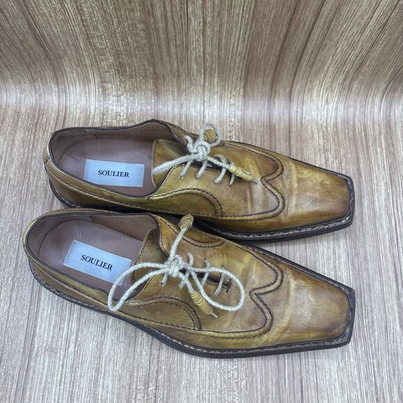 Soulier Men’s Dress Oxford Square Toe Leather Yellow Brown Italy EU 43 / Mens 10 main image 6